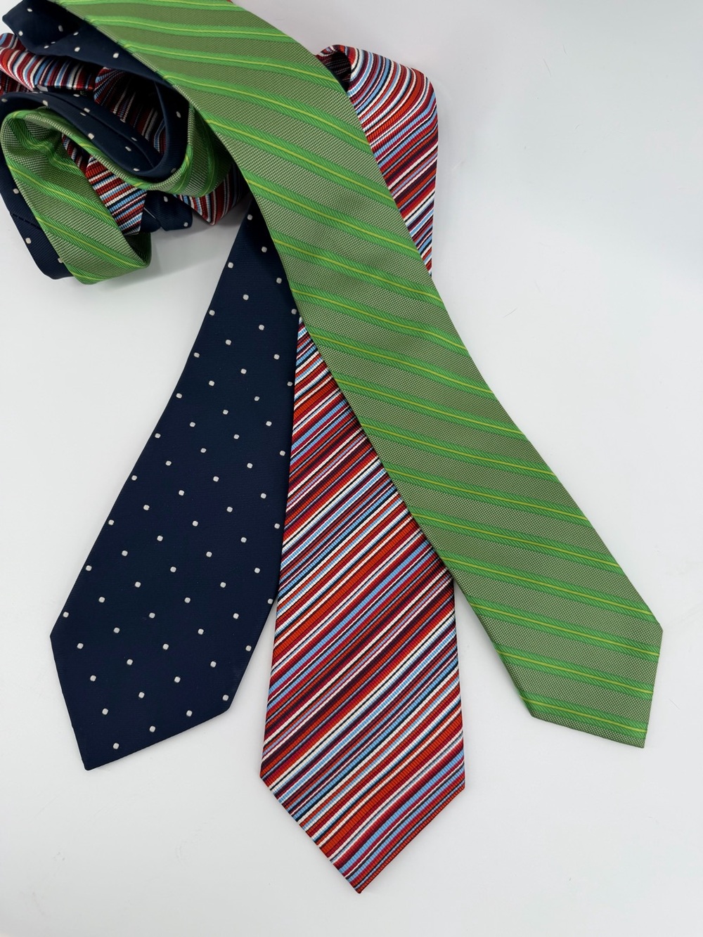 Wembley ABS and IvyCrew tie bundle Green Stripe, Navy Dot & Red Multi-Stripe